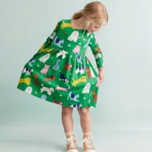 NWT Mini Boden HTF Fun Green Pets Dress 6/7Y - Picture 1 of 3